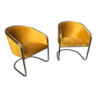 Anton Lorenz for Thonet Cantilevered Chrome Barrel Back Club Chairs - a Pair For Sale