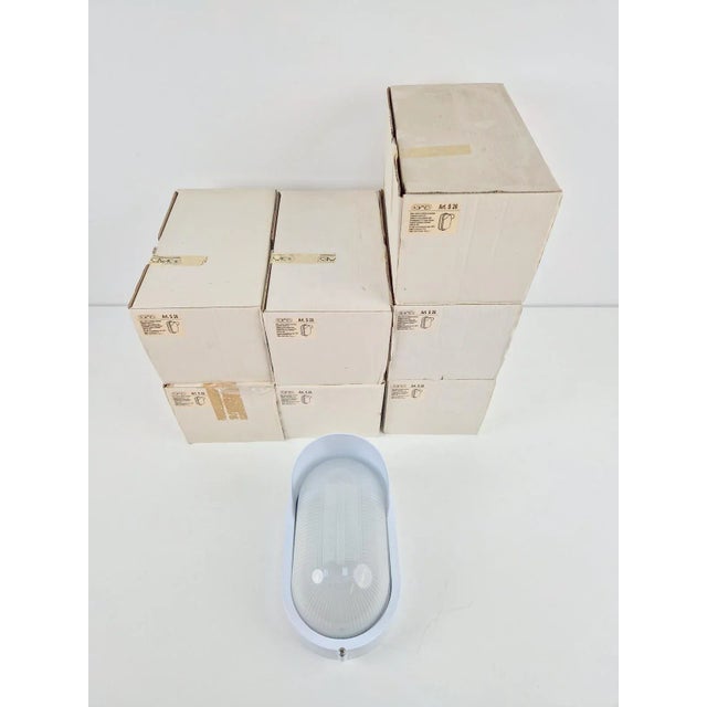 Vintage Simes Oval Tipo 200 Outdoor Wall Lamp in White Metal and Glass, Italy, 1980s, Set of 8 For Sale - Image 11 of 16