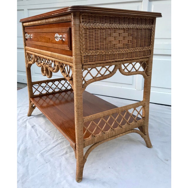 Vintage Henry Link Lexington Wood and Wicker Console Table Chairish