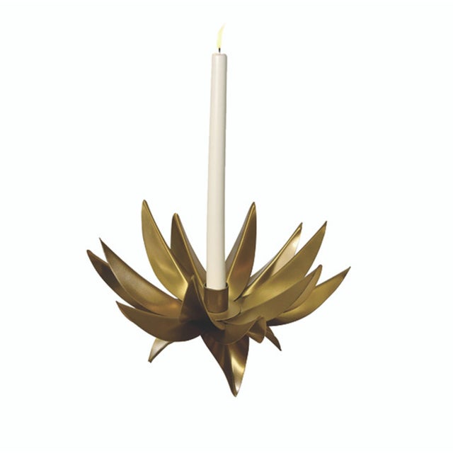 Contemporary Matthew Izzo Home Sparky Antique Brass Palm Tree Taper Candle Holder For Sale - Image 3 of 7