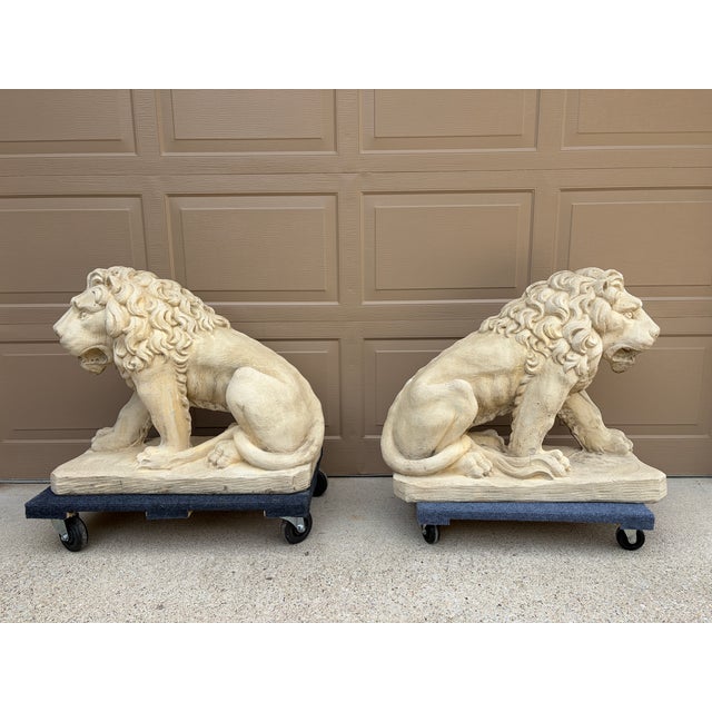 Monumental Neoclassical Cast Stone Garden Lions, a Pair For Sale - Image 10 of 15