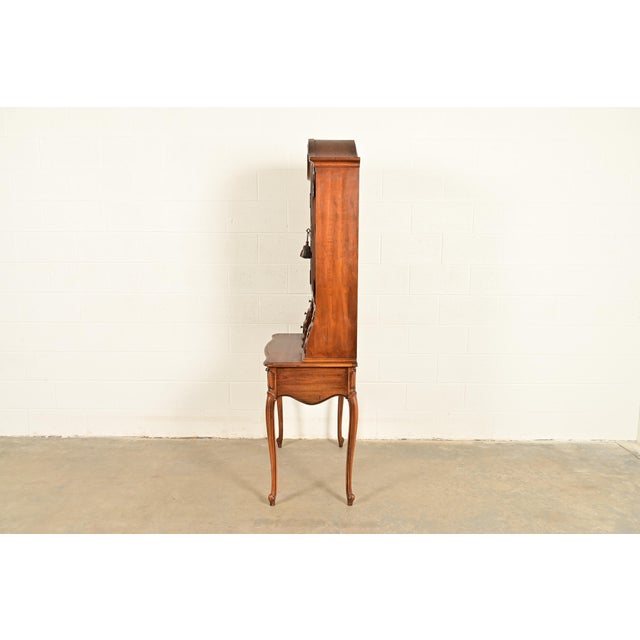 Thomasville French Provincial Carved Walnut Secretary Desk With Bookcase Hutch For Sale - Image 14 of 16