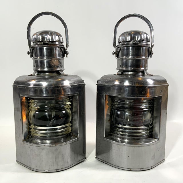 Polished Steel Port and Starboard Ship Lanterns For Sale In Boston - Image 6 of 8