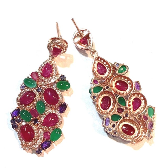 Not Yet Made - Made To Order Bochic “Orient” Ruby, Green Agate & Amethyst Earrings Set In 18K Gold & Silver - a pair For Sale - Image 5 of 8
