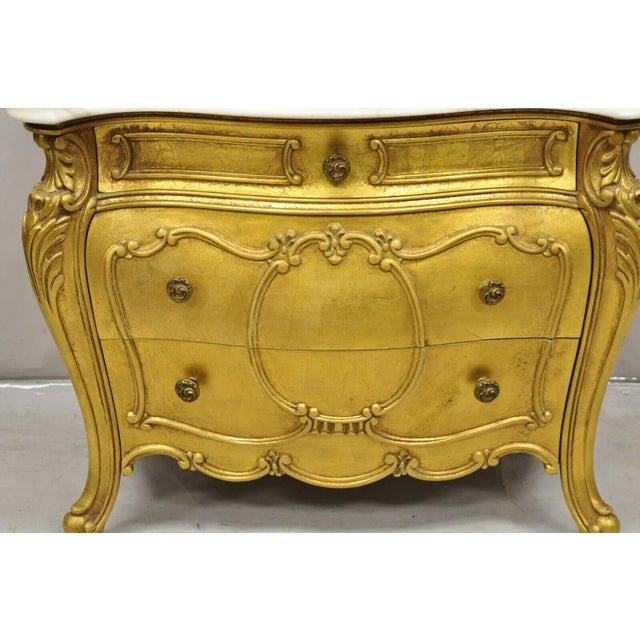 Mid 20th Century Mid 20th Century Vintage Daniel Jones French Louis XV Style Gold Bombe Marble Top Nightstand For Sale - Image 5 of 11