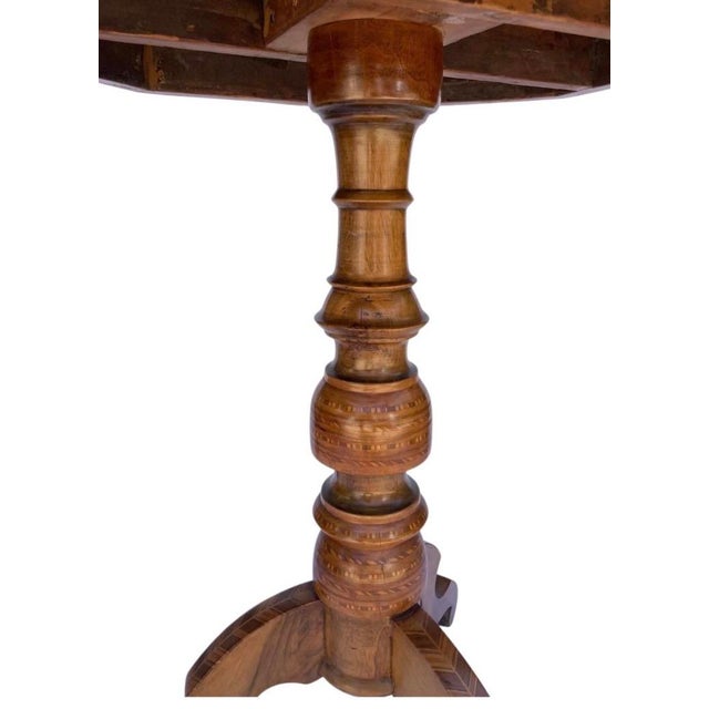 Wood Antique Italian Walnut Maquetry Oct Tableaganal Pedestal For Sale - Image 7 of 9