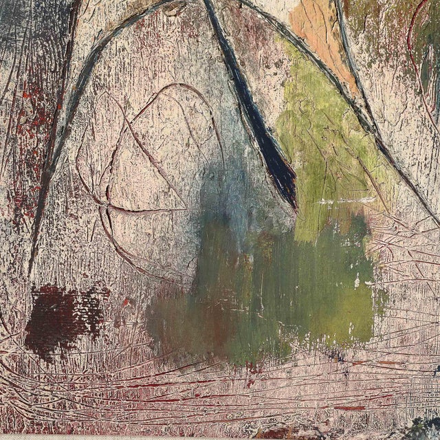 1960s Mid-Century Modernist Abstract Figure Oil on Paper Painting Signed Hans Jaenisch For Sale - Image 5 of 12