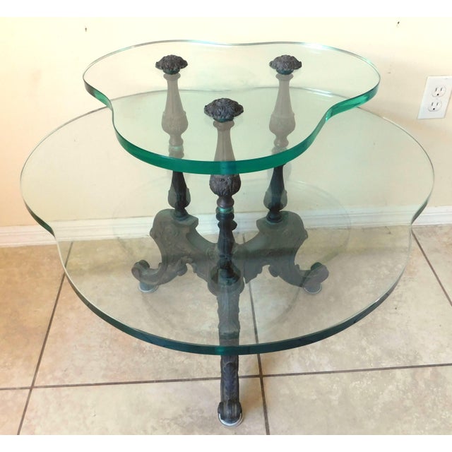 Antique Ornate Clover Shaped Cast Iron & Thick Glass Side/End Accent Table For Sale - Image 13 of 13