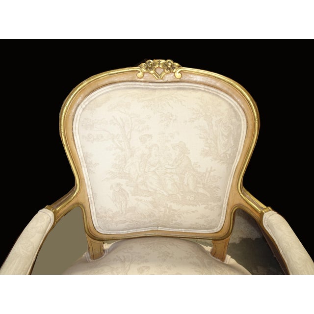 1970s Vintage French Louis XVI Gold Gilt Off White Arm Chair For Sale - Image 5 of 15
