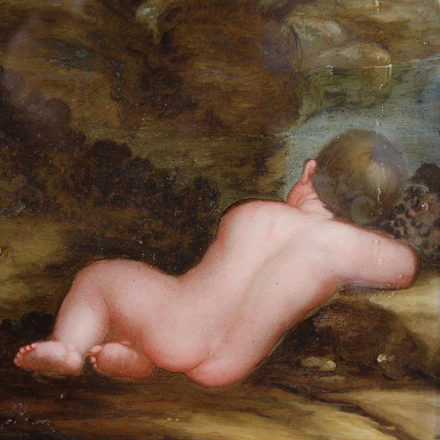 Unknown, Bacchanal of Cherubs and Satyrs, 1680, Oil & Glass, Set of 2 For Sale - Image 12 of 16