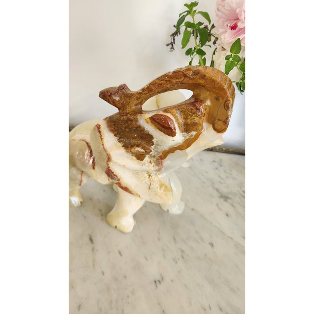 1960s Vintage Large Carved Onyx Elephant Sculpture For Sale - Image 5 of 18