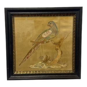 19th Century Continental Silk Embroidery of a Resting Parrot