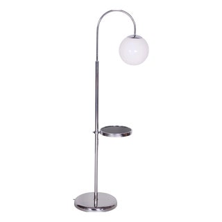 Czech Bauhaus Floor Lamp in Chrome, Steel and Opaline Glass, 1930s For Sale