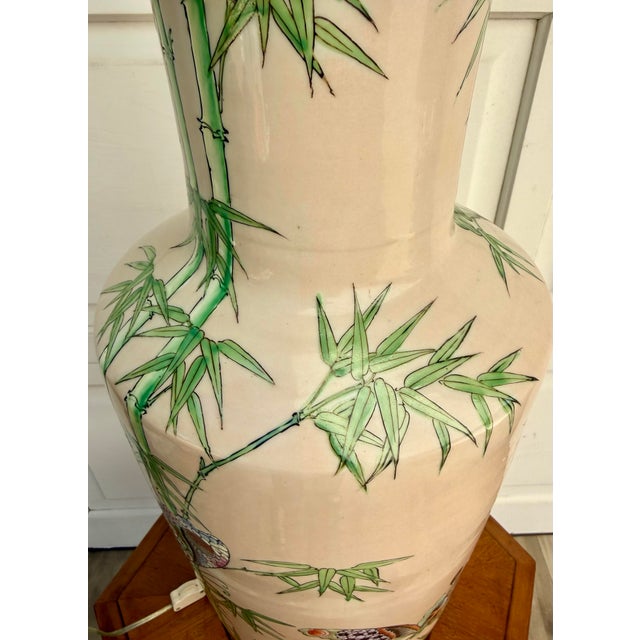 Vintage Hand-Painted Chinoiserie Butterfly Porcelain Table Lamp on Lucite Base For Sale - Image 11 of 12