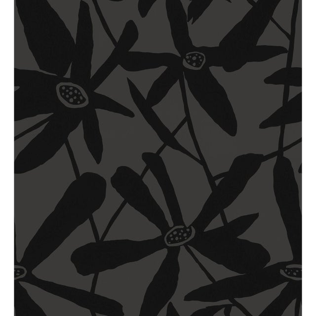 Sample - Blossom Wallpaper by Susan Hable in Black on Gray | Chairish