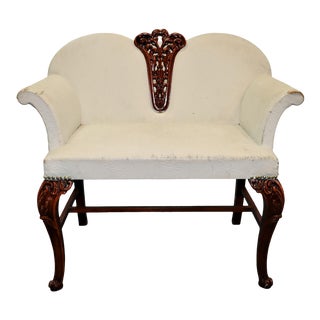French Style Carved Mahogany Vanity Bench For Sale