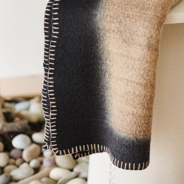 Siro Brown and White Ombre Textured Throw in Hand Spun Merino and Hand Stitched Hem For Sale - Image 10 of 10