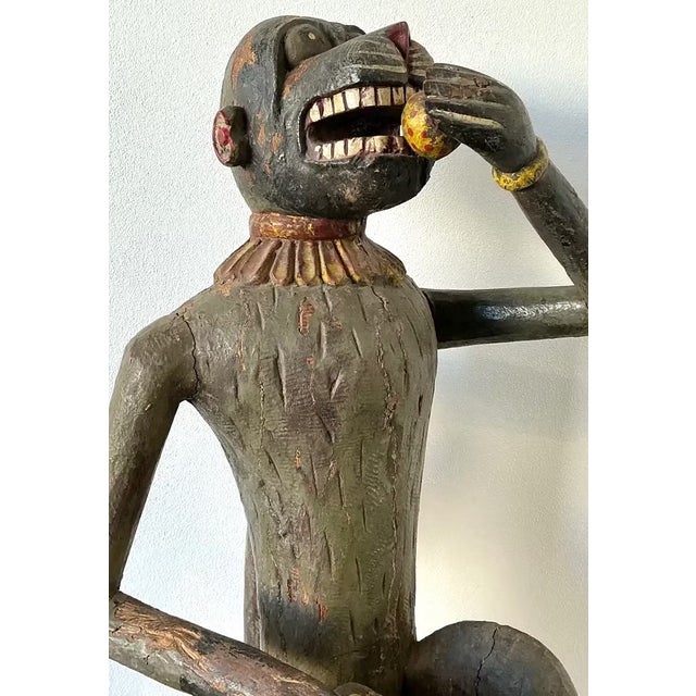 Wood Vintage Painted Wood Monkey Sculpture For Sale - Image 7 of 14