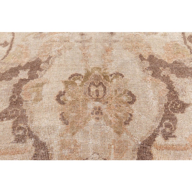 Persian Antique Persian Sultanabad Beige and Brown Handwoven Wool Rug For Sale - Image 3 of 9