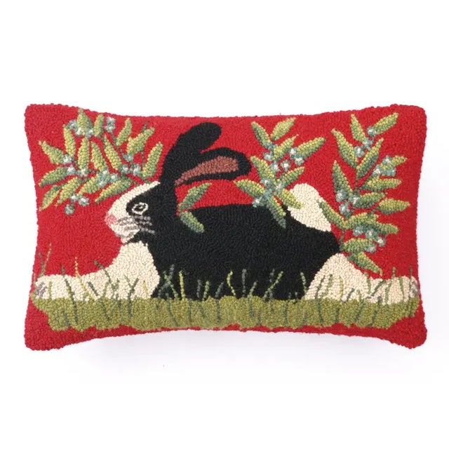 Modern Bunny on Red Hook Pillow, 20" x 12" For Sale - Image 3 of 3