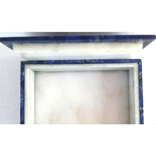 Lapis Lazuli Trinket Box With White Marble Core Expertly Handcrafted Blue Gemstone Jewelry Keepsake For Sale In Portland, ME - Image 6 of 7