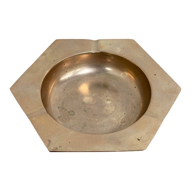 Vintage Geometric Brass Ashtray For Sale