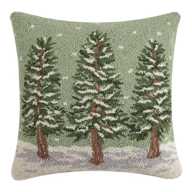 Winter Trees Hook Pillow 18" x 18" For Sale