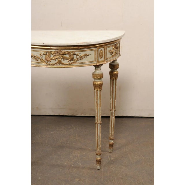 A Pair - 18th Century Italian Marble Top, Gilt Demi-Lunes For Sale - Image 12 of 12
