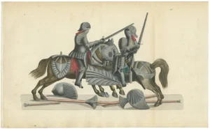 Friedrich Martin von Reibisch, Knights in Aftermath of a Broken Lance Duel, 1842, Hand-Coloured Lithograph