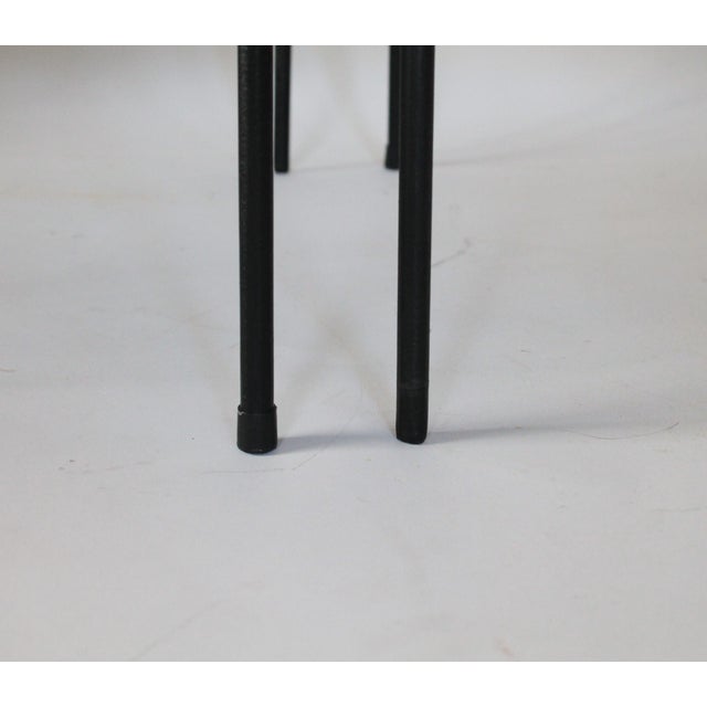 1950s Upholstered Wrought Iron Based Stools Attributed to Paul McCobb - Set of Three For Sale - Image 11 of 13