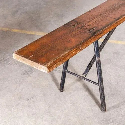 Vintage French Pitch Pine Bench, 1950s For Sale - Image 4 of 11