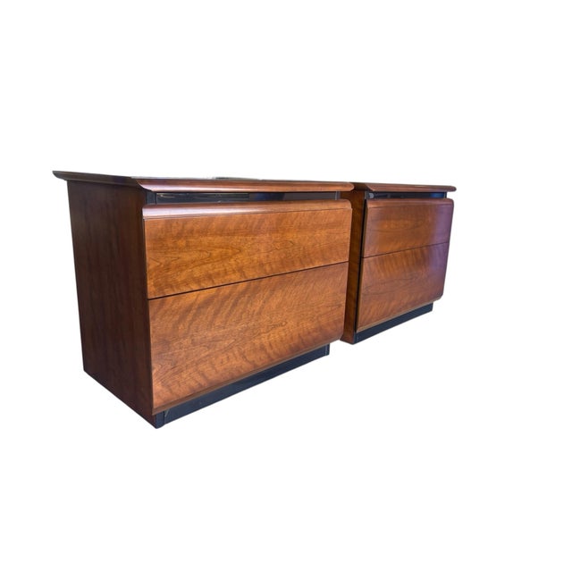 A matching pair of modern nightstands by Lane Altavista Two drawer nightstands Hardwood drawer fronts Hardwood Veneers...