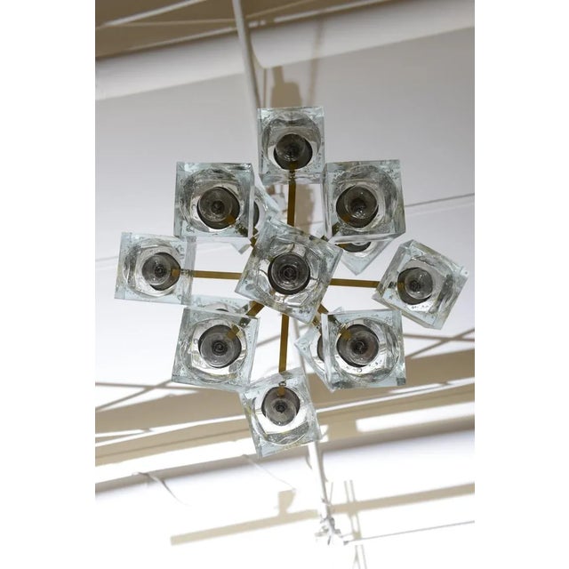 Brass Vintage Gaetano Sciolari Brass and Glass Cube Glass Chandelier Italian For Sale - Image 8 of 10