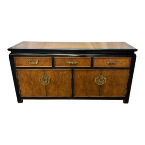 Vintage Raymond Sobota for Century Furniture Chin Hua Collection Chinoiserie Style Burl Wood Credenza / Sideboard