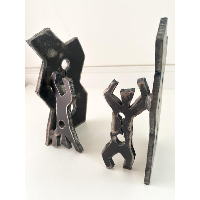 Keith Haring Signed Jason McLeod Studio Craft Torch-Cut Steel Bookends, Dated 1992 For Sale - Image 4 of 9