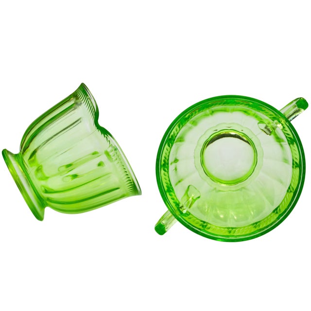 Early 20th Century Handblown Green Fluorescent Glass-Art Sugar & Creamer- 2 Pieces For Sale In New York - Image 6 of 8