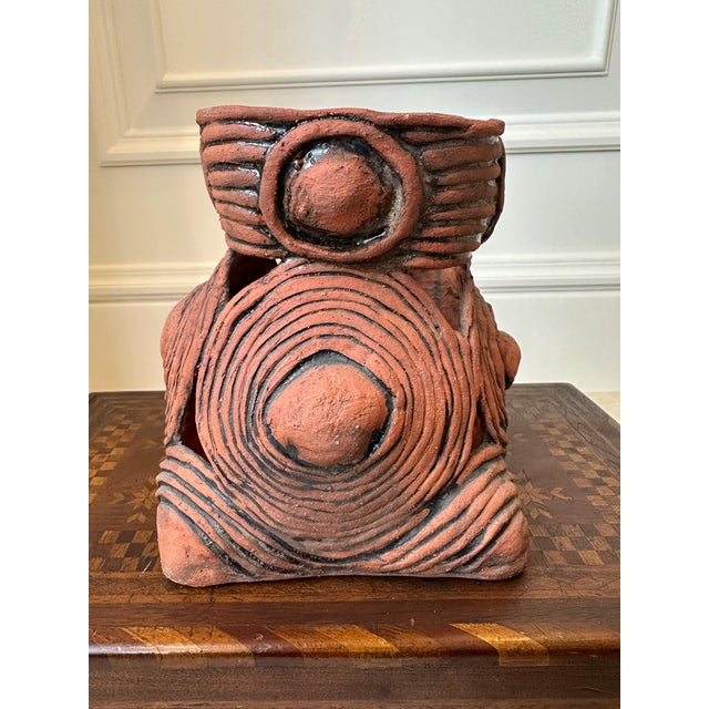 Vintage 1970’s Signed Pierced Terracotta Vessel, For Sale - Image 9 of 12