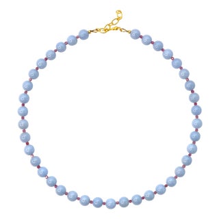 Angelite Tourmaline Alternating Necklace For Sale