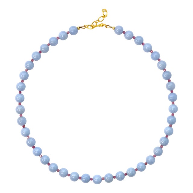 Angelite Tourmaline Alternating Necklace For Sale