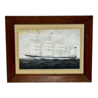 Victorian Seascape Painting Brocklebank Line Four Masted Barque Steel Hull Ship Sindia OwnerJohn D Rockefeller For Sale