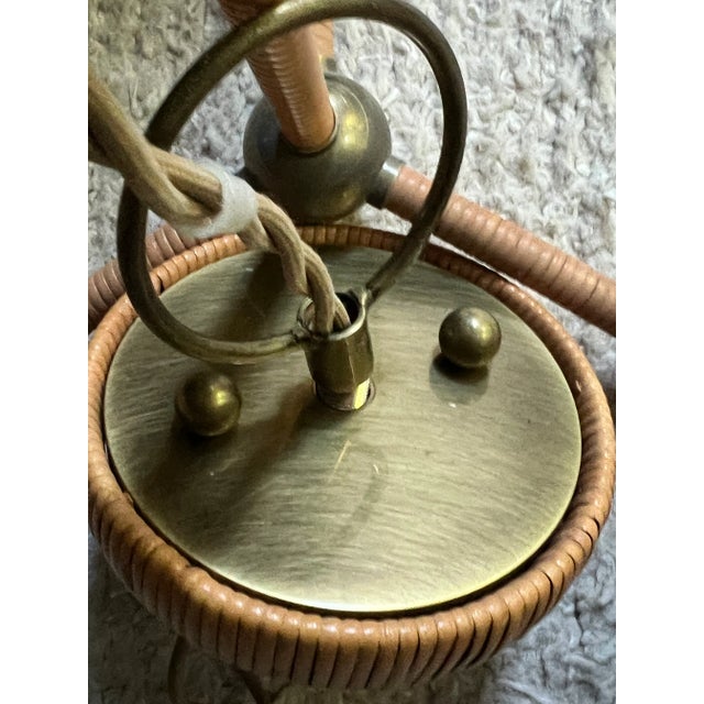 Wood Woven Brand Light "Delphine" Style 3-Arm Rattan and Brass Chandelier For Sale - Image 7 of 12