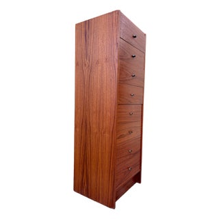 Mid Century Danish Modern Teak Highboy / Lingerie Chest of Drawers. Circa 1970s For Sale