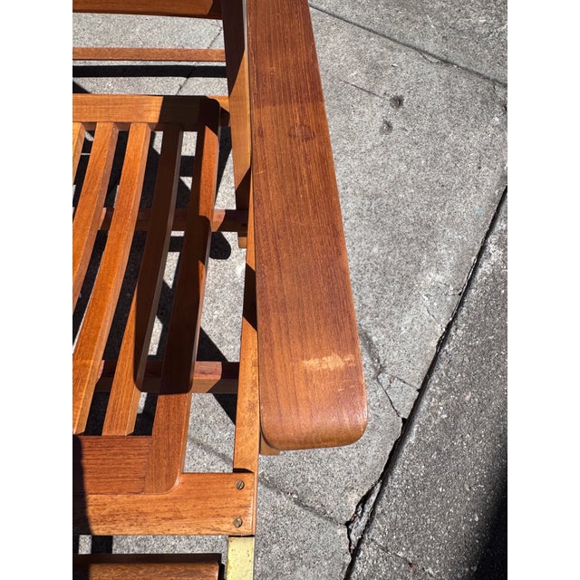 Tan Late 20th Century Pair of Folding Teak Deck Chairs With Queen Elizabeth, 1st Class Only Label For Sale - Image 8 of 16