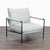 This Crate and Barrel chair features a sleek black metal frame with light, soft fabric cushions. The wide seat and tall...