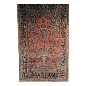 Antique Turkish Hereke Silk Rug, Tree of Life Design, Handwoven, 1900s, 3' x 4'