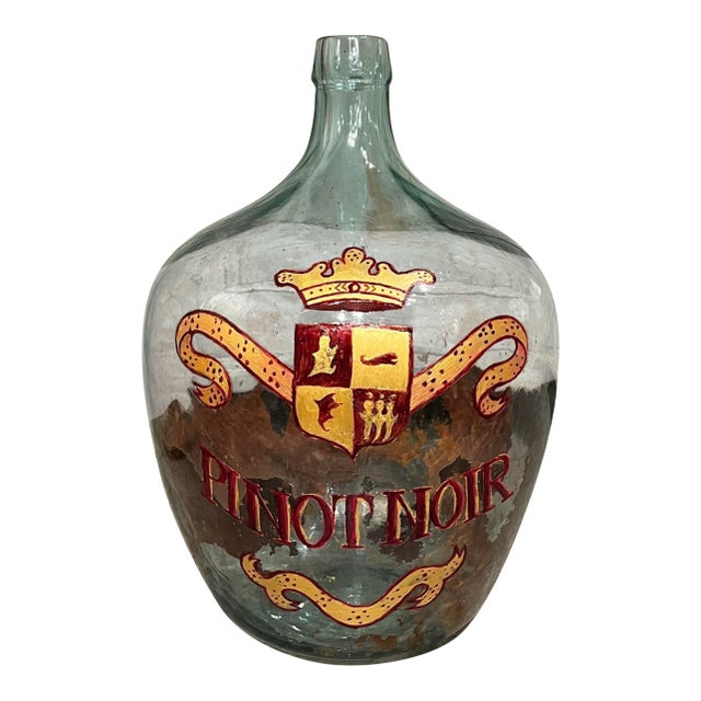 Hand Painted Antique Demi John Bottle From Normandy, France, ‘Pinot Noir’, Original Crate For Sale