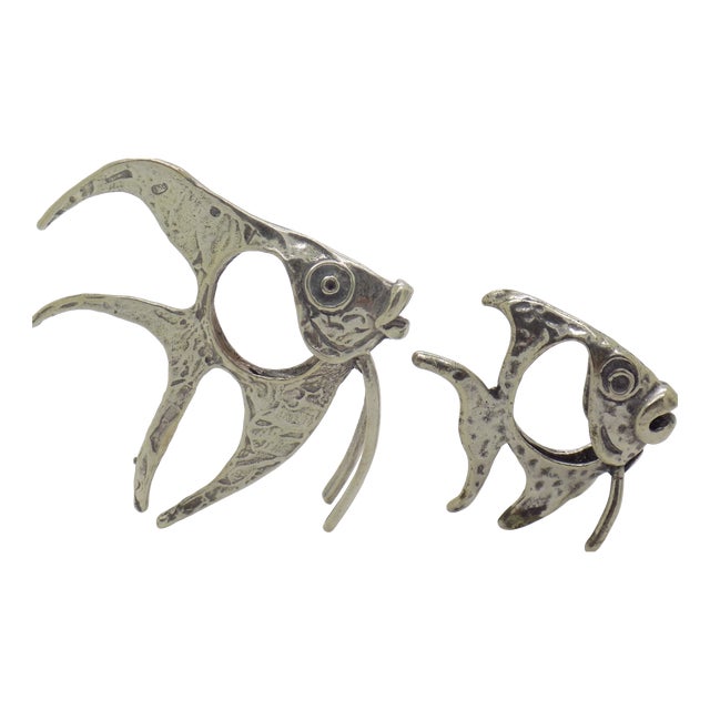Vintage Italian Handmade Genuine Silver Two Tropical Fishes Miniatures Figurines, 1970s, Set of 2 For Sale