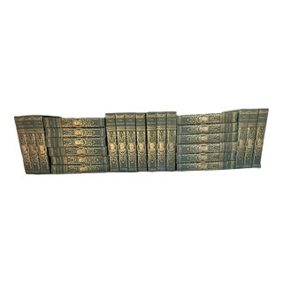 Antique Green and Gold Decorative Book Set of 25 James Fenimore Cooper For Sale