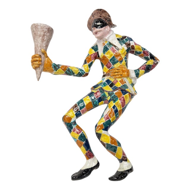 Antique Terracotta Harlequin Sculpture, Italy, 1950s For Sale
