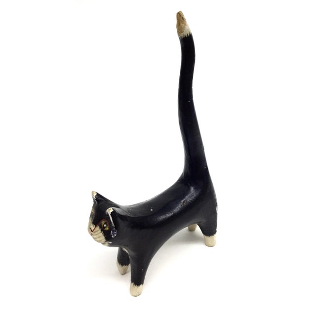 Antique Wood Folk Art Kitty Cat Carved Figurine For Sale - Image 9 of 13